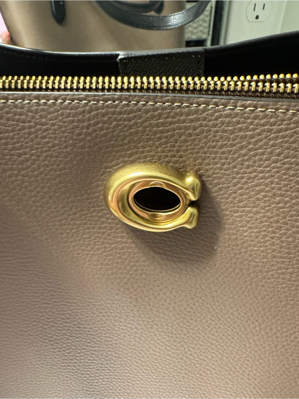 Coach Two-Tone Pebbled Leather Tote Bag in Taupe and Black - Picture 2 of 8